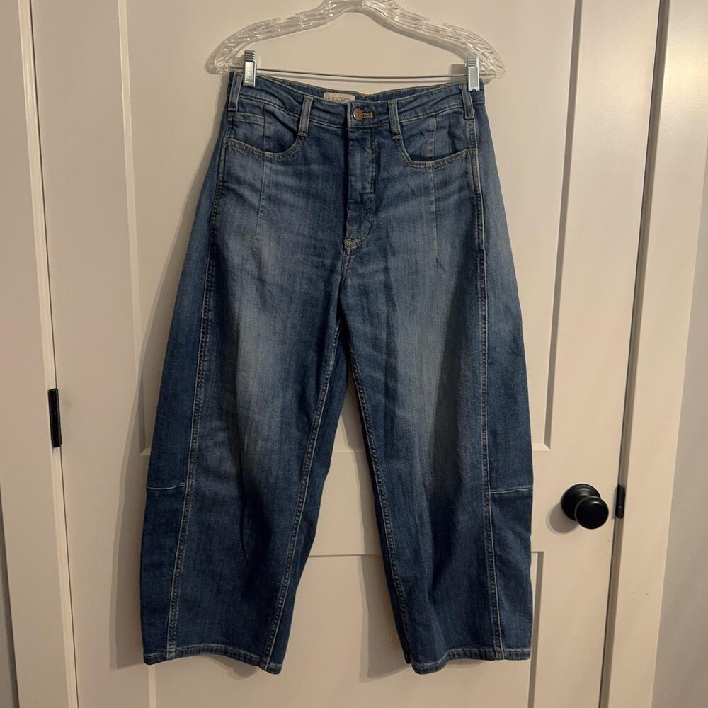 Pilcro Jeans Sz 27 Blue High Rise Wide Leg Crop Medium Wash Relaxed Pockets Boho